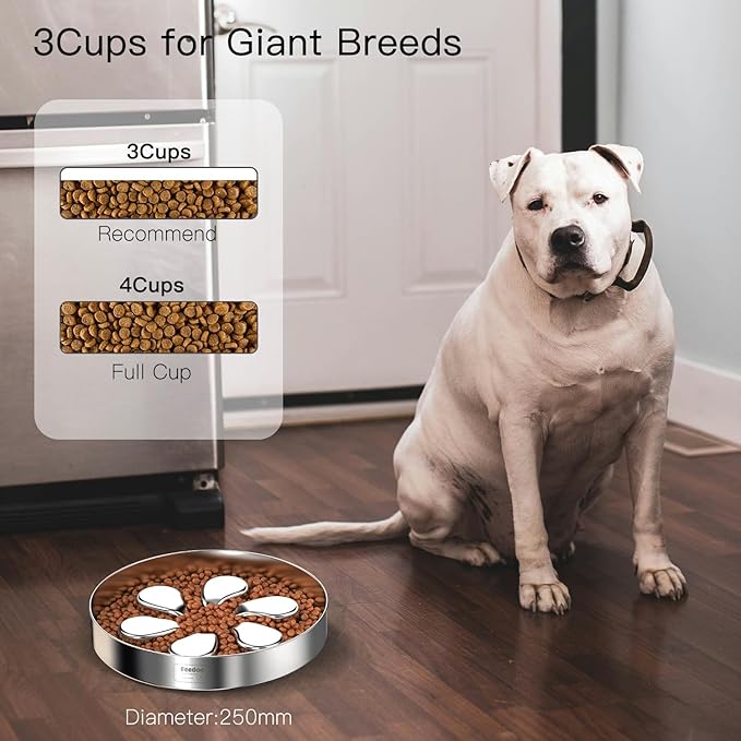 Slow Feeder Dog Bowl-3.5Cups for Large Breeds, Food Grade 304 Stainless Steel Dog Bowls with Non-Slip Base, Maze Pet Dish to Slow Down Eating, Dishwasher-Safe
