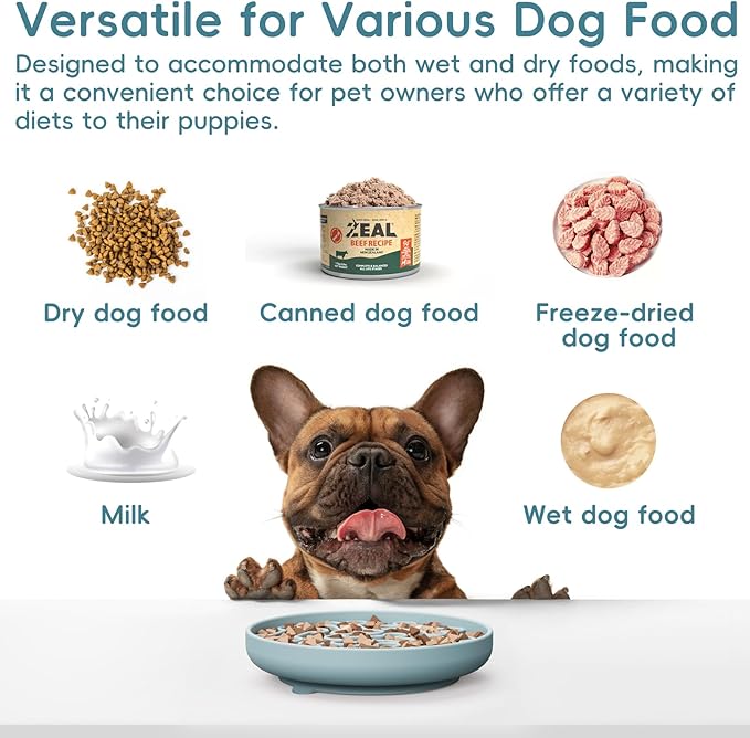 Silicone Slow Feeder Dog Bowl – Sky Blue Bone Pattern | Food-Grade Non-Slip Dog Dish for Anti-Bloat, Fast Eating Prevention, 7.5” x 1.5”, Dishwasher Safe