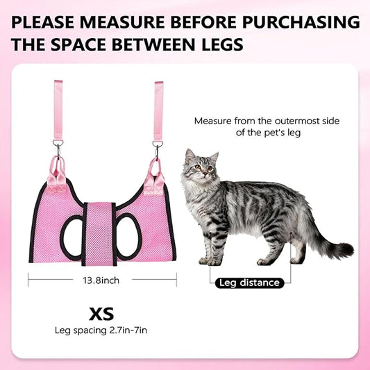 Dog Grooming Hammock, Cat/Small Dog Hammock for Nail Trim, Hanging Harness for Claw Care,Grooming Sling Holder Hanger with Thick Fabric Neck Support Wide Strap Restraint(Pink,xs)