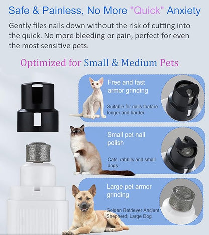 Upgrade Electric Pet Nail Grinder with LED Lights - 2-Speed Super Quiet and Low Vibration Rechargeable Cat Nail Trimmers,Professional Painless Pet Paws Grooming Tool,Small Medium Anxious Dogs & Cats
