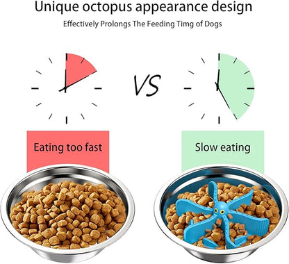 Slow Feeder Insert for Dog Bowl,Silicone Pet Food Slow Feeder(Cuttable),with Suction Cups for Large Breed and Medium Small Size Compatible with Regular Elevated Metal Glass Bowl