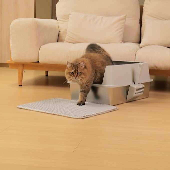 2PACK Stainless Steel Litter Box, XL Cat Litter Box with Lid for Big Cat, Extra Large Metal Litter Boxes with High Side, Non-Stick, Odor-Resistant, Anti-Urine Leakage, Includes Mat & Scoop