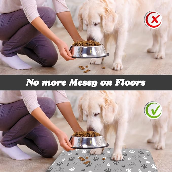 Dog Food Mat, Absorbent Water Bowl Mats Cat Pet Feeding Placemats Light Gray 12 * 20 inch