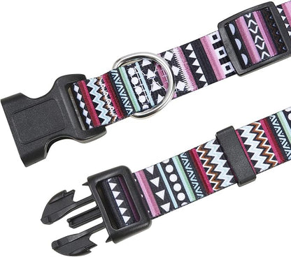 Dog Collar with Bohemia Floral Tribal Geometric Patterns - Soft Ethnic Style Collar Adjustable for Small Medium Large Dogs (Bohemian Purple,XS)