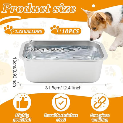 LemonRoad 10 Pcs Large Stainless Steel Metal Dogs Bowls Bulk 1.25 Gallons Capacity Pet Food Dish Rust Resistant for Medium, Larges, X-Large Dogs Pets Indoor and Outdoor Use