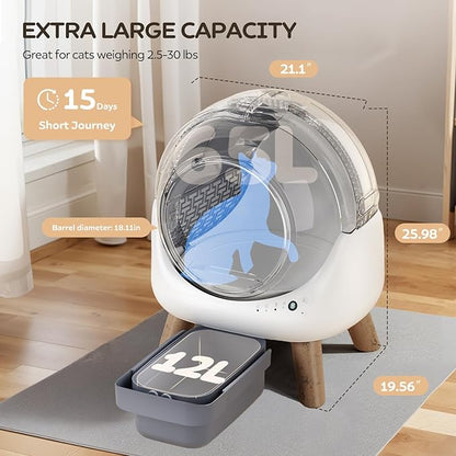 Automatic Litter Box, Self Cleaning Litter Box for Multiple Cats with App Control, Dual Safety Protection, Odor-Free Waste Disposal, Includes Trash Bags, White