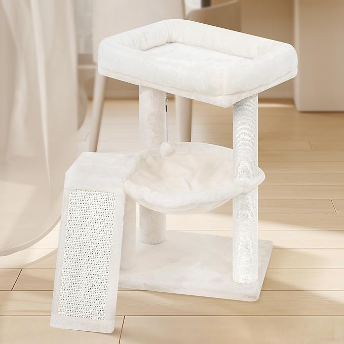 YOUPET Cat Tree with Cat Scratching Post for Indoor Cats, Cat Tower with Scratching Board and Playful Toy Balls, Cat Tree Tower with Cozy Hammock,Beige