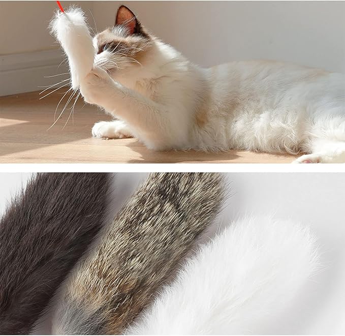 ZJchao Plush Cat Teaser Wand Bite Hand Crafted Soft Plush Cat Toys Training Indoor (Grey)