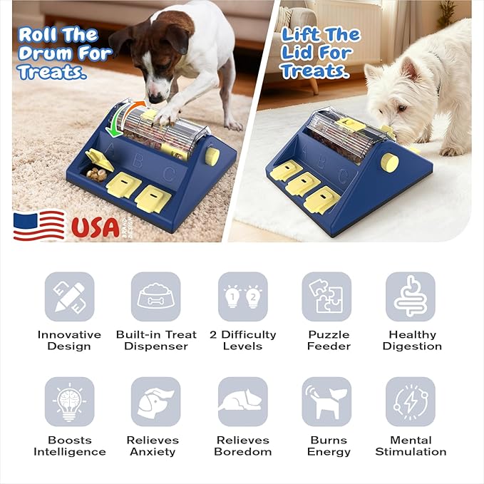 KADTC 2 Levels of Challenge,Large Size,Paw-Activated Rolling Dog Puzzle Feeder Toy,U.S. Brand & Design,Treat Puzzles Feeding for Small Medium Dogs Mental Stimulation Puppy Food Slow Dispenser Toy