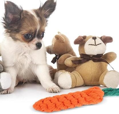balacoo Carrot Dog Rope Toy 9.45In Interactive Pet Chew Toy for Teeth Cleaning Tug of War and Stress Relief Durable Cotton Rope Plaything