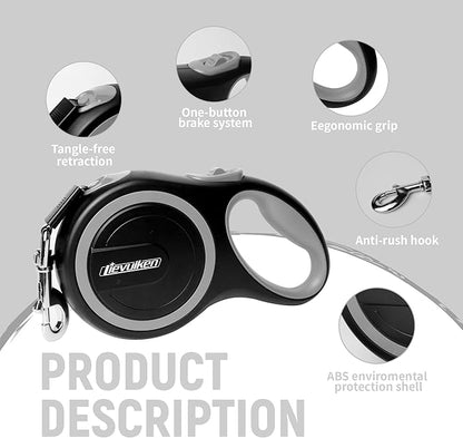 26 FT Retractable Dog Leash with No Tangle, Heavy Duty Great Leash for Dog up to 110lbs, One-Handed Brake, with Non-Slip Handle, Strong Nylon Tape for Small, Medium and Large Dogs
