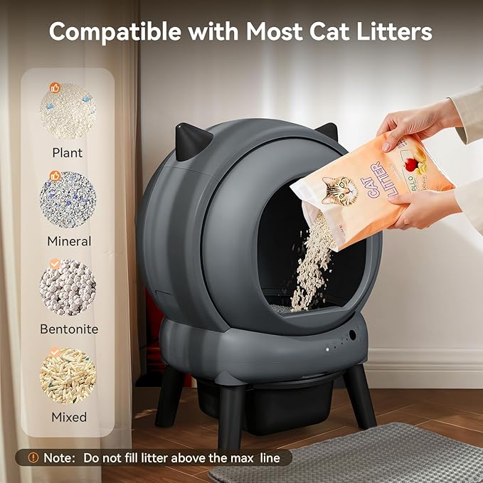 Self Cleaning Litter Box - E2 Automatic Cat Litter Box Smart Robot, APP Control,Weight Monitoring - Ultra-Quiet, for Medium Cats and Kittens, Safe Anti-Pinch Litter Box(Grey)