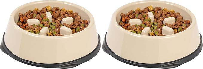 IRIS Large Slow Feeding Bowl for Long Snouted Pets, Beige/Black (Pack of 2)
