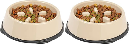 IRIS Large Slow Feeding Bowl for Long Snouted Pets, Beige/Black (Pack of 2)