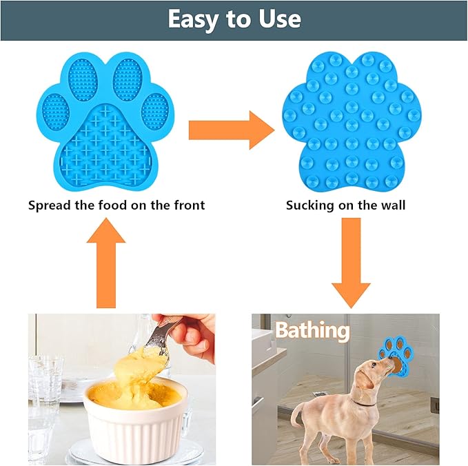 Dog Lick Pad, Lick Pad for Dog, Dog Peanut Butter Lick Pad, Dogs Cats Slow Feeder Mat with Suction Cups, Interactive Mat for Calming Anxiety, Great for Pet Bathing, Grooming and Training( Blue)