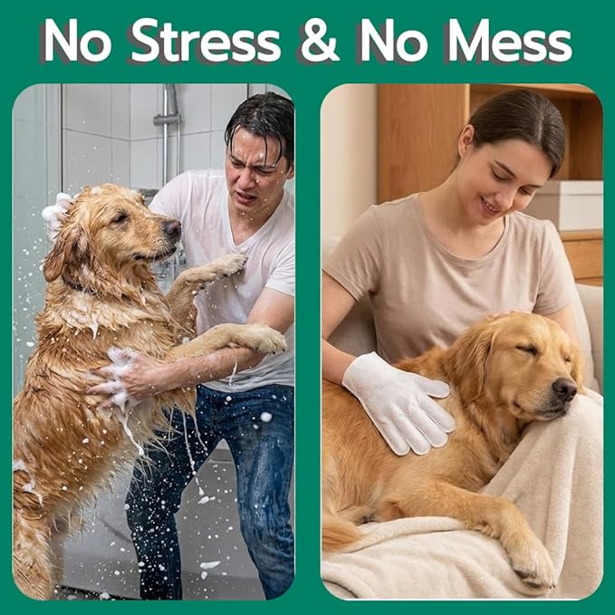 10-Pack Pet Cleaning Glove Wipes with Lid | Extra Thick Dog & Cat Grooming Gloves | Rinse-Free Bath Wipes with Coconut, Aloe, Corn & Jojoba for Odor Control & Daily Care