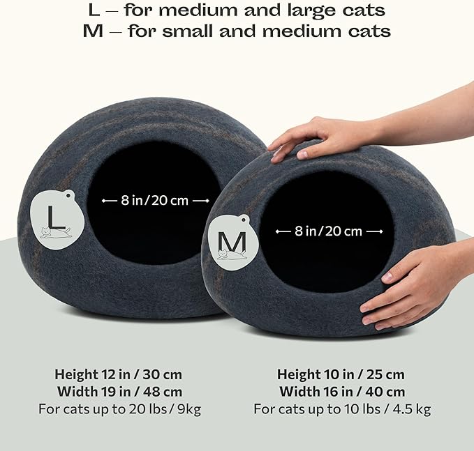MEOWFIA Cat Cave – Premium Felt Cat Bed for Indoor Cats, Handmade 100% Merino Wool, Cat (Medium, Slate Grey) (Pack of 2)
