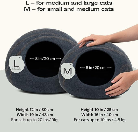 MEOWFIA Cat Cave – Premium Felt Cat Bed for Indoor Cats, Handmade 100% Merino Wool, Cat (Medium, Slate Grey) (Pack of 2)