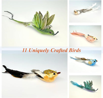 11 PCS Realistic Bird Cat Wand Replacement Toys–Handcrafted Feather Toys for Interactive Play, Ideal for Cat Wands & Home Décor