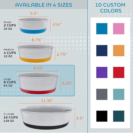 Master Pet Supply Stainless Steel Dog Bowls Set of 2 with Extra Thick Silicone Base - 8 Cup (64 oz) True Blue, Non-Slip, Dishwasher Safe Metal Bowls, Pet Dog Food Bowl for Dogs, Cats, Anti Rust