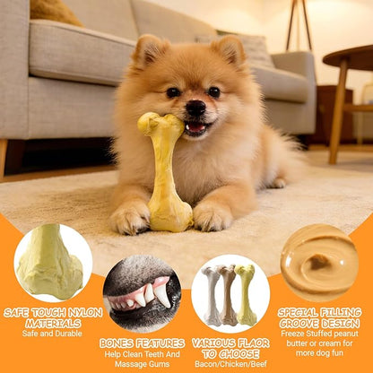 KIMOO Nylon Dog Chew Bone for Long Lasting, Durable Dog Chew Toys for Aggressive Chewers Dogs Treats Bones with Bacon Flavor for Small Dogs Up to 33 Ibs, 2 Pack