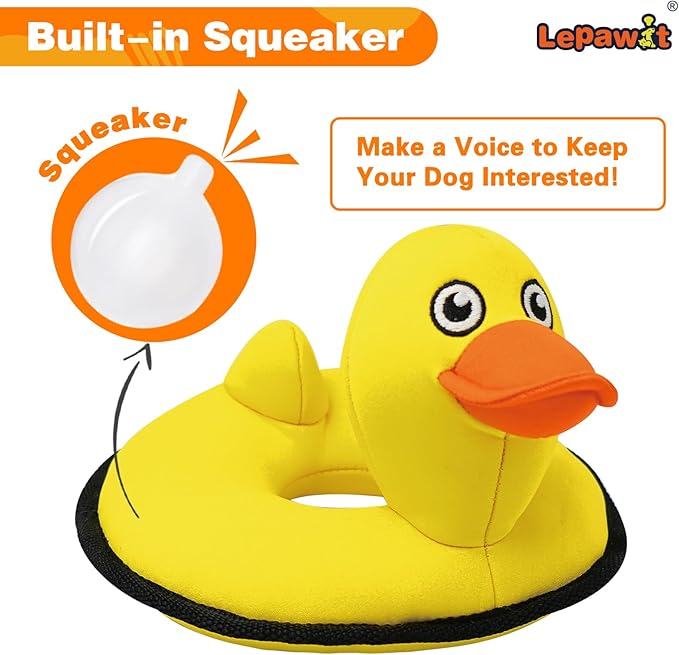 Squeaky Dog Toys, Floating Dog Toys for Indoor or Outward Play, Swim Ring Design Interactive Dog Gifts for Small and Medium Dogs - Yellow Duck