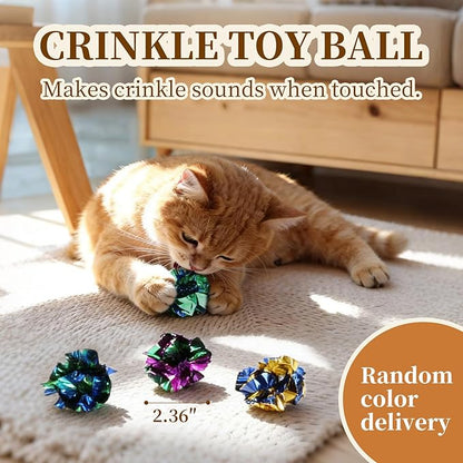 Cat Toys for Indoor Cats, a Set of 32 Interactive cat Toys, Including Colorful Springs, Squeaky Balls, Rainbow Balls, Feather Bouncy Balls, Bell Balls, and Many Other Kitten Toys.
