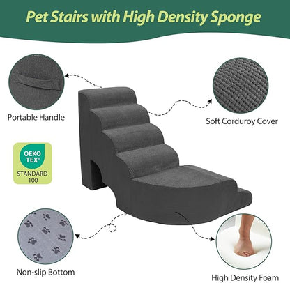 6 Tier Dog Stairs/Steps for High Bed, 27.5”H Non-Slip Pet Stairs Adjust to Left Side of Bed, Pet Steps for Small Dogs, Old Pets, and Injured Dogs, Dark Gray