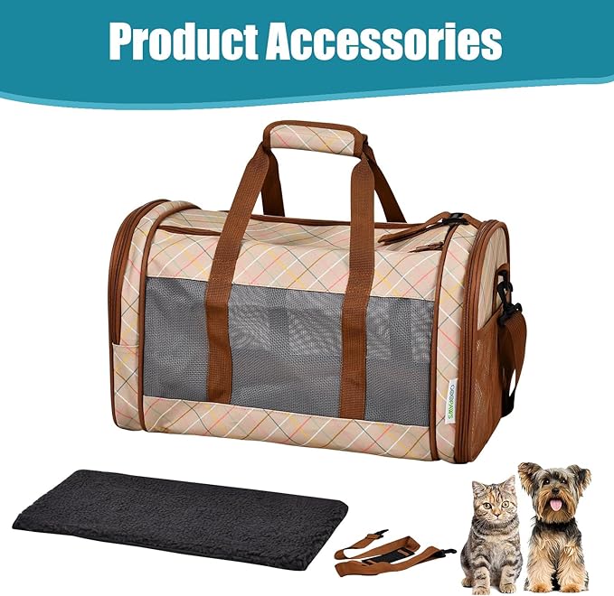 Soft-Sided Kennel Pet Carrier for Small Dogs, Cats, Puppy, Airline Approved Cat Carriers Dog Carrier Collapsible, Travel Handbag & Car Seat (Orange Diamond Print, 19" L x 11" W x 11" H)