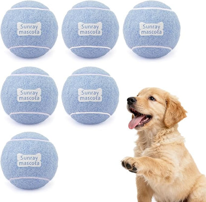 2.5" Dog Tennis Balls 6-Pack Silent Bounce, Tough Rubber Core, Durable Fetch & Training Toys for Indoor/Outdoor Play, for Small Medium Large Dogs (Light Blue, 6 Pack)