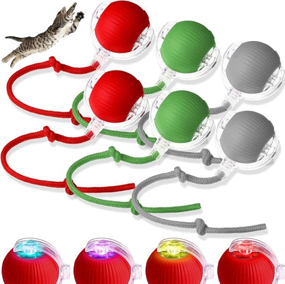 6 Pack Interactive Cat Ball Toy 360° Automatic New Interactive Rolling Ball Rechargeable Gifts for Cat Dog Lovers Indoor Exercise Electric Self Rolling Toy Large and Small Puppy Kitten Bulk