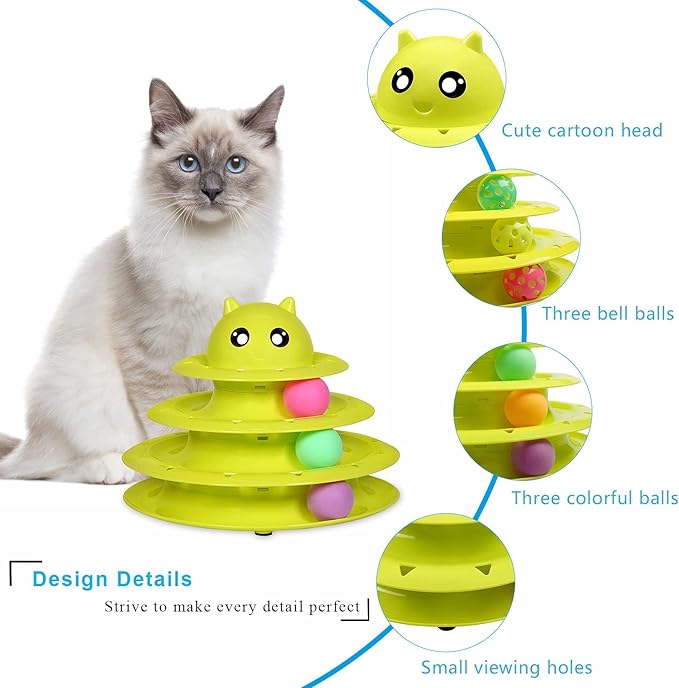 UPSKY Cat Toy Roller 3-Level Turntable Cat Toy Balls with Six Colorful Balls Interactive Kitten Fun Mental Physical Exercise Puzzle Toys
