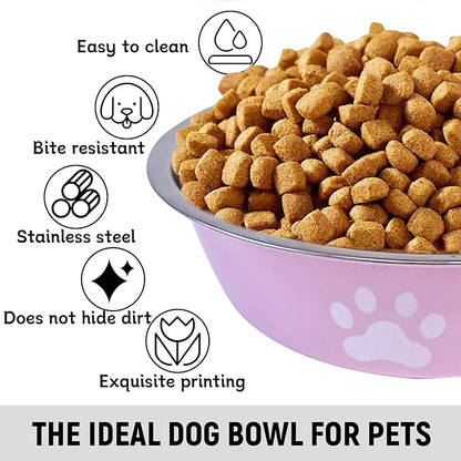 kathson 2 Pack Stainless Steel Dog Bowls,6" Spill Proof Metal Dog Food Bowls,Nonslip Rubber Bottom Pet Food and Water Bowl Set,Puppy Dishes Feeder for Medium Small Dogs,Pink