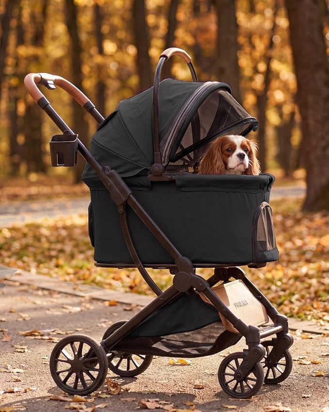 Pet Stroller with Detachable Carrier for Small, Medium Dogs & Cats, Lightweight Foldable Design, Travel-Ready, Compact Storage (Midnight Black)