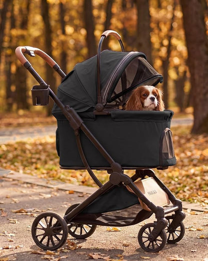 Pet Stroller with Detachable Carrier for Small, Medium Dogs & Cats, Lightweight Foldable Design, Travel-Ready, Compact Storage (Midnight Black)