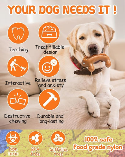 Dog Toys for Aggressive Chewers Large Medium Breed, Interactive Treat Dispensing Chew Toy, Indestructible Tough Nylon Teething Bones to Keep Dogs Busy