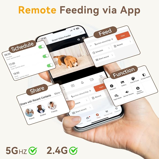 UTCG Automatic Dog Feeder with Camera: 8L/33 Cups 5G WiFi Timed Food Dispenser for Medium Dogs - 1080P HD Night Vision Video Recording 2-Way Audio APP Control