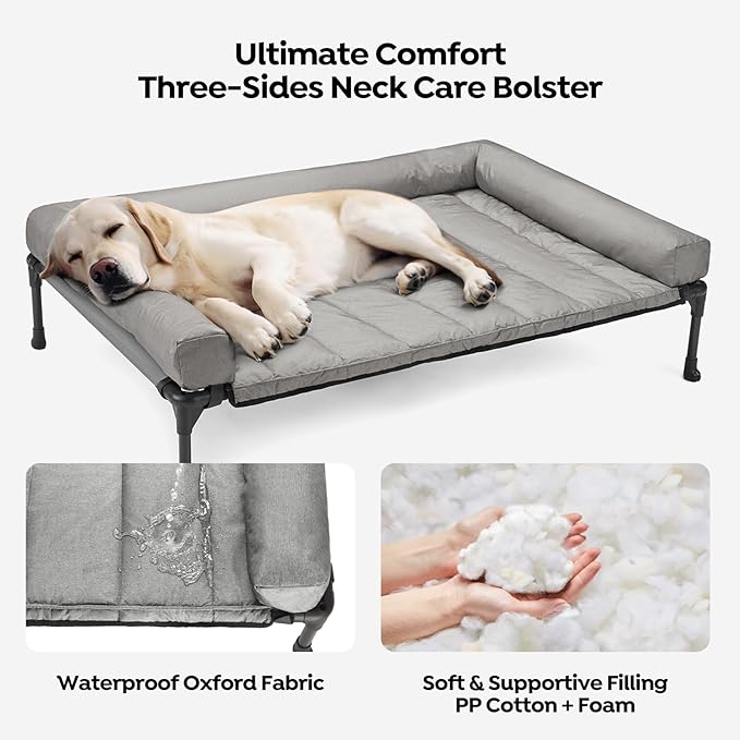 Veehoo Cooling Elevated Dog Bed Add Removable Waterproof Bolster Cushion Mat, Raised Pet Cot with Breathable Teslin Mesh, No-Slip Feet, Dog Couch Bed for Indoor Outdoor, 32x25inches, Grey, CWC2331B