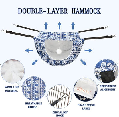 JSPYFITS Cat Cage Hammock with Ball,Double Layer Hanging Adjustable Soft Pet Bed Suit for Kitten Ferret Puppy Rabbit or Small Pet, 2 Level Indoor Bed for All Season(Blue Elephant)