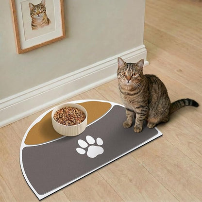 Absorbent Dog Food Mat, 20''x12'' Easy Clean Dog Mat for Bowls, No Stains Quick Dry Pet Water Mats Protect Floor, Avoid Water Spilling Small Feeding Mats for Dogs & Cats, Gray & Brown