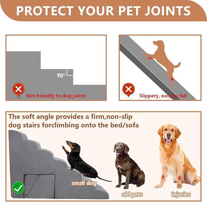 A.FATI 34 Inch 7-Step Foam Dog Stairs for High Beds, Non-Slip Pet Steps Ramp for Senior/Short Legged Dogs & Cats, with Washable Cover