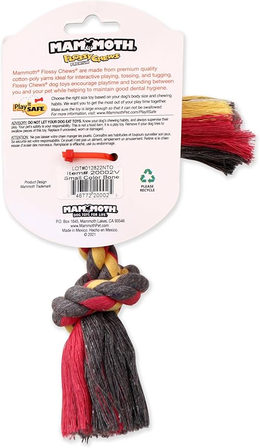 Mammoth Pet Products Flossy Chews Cottonblend Color Rope Bone, Small 9-Inch, multicolored (20002V)