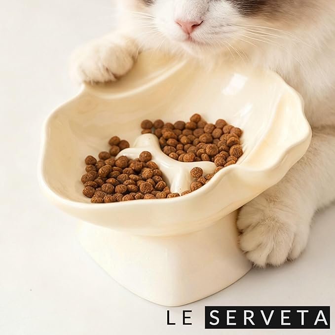 Ceramic Raised Pet Slow Feeder Bowl, Elevated Cat and Dog Slow Feeder, Decorative Standing Doggy Design, Anti-Slip Base, Anti-Vomiting (Blue)