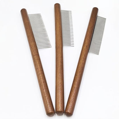 3 Pack Wood Pet Grooming Combs with Stainless Steel Teeth for Cat Dog Rabbit, Flea Lice Comb Grooming Tool Set for Small Medium Pets