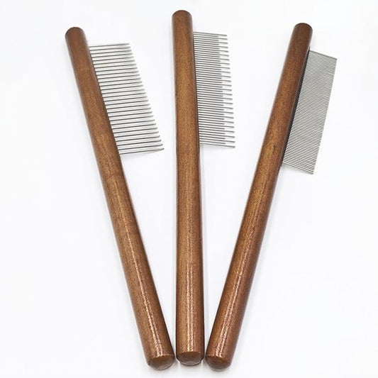 3 Pack Wood Pet Grooming Combs with Stainless Steel Teeth for Cat Dog Rabbit, Flea Lice Comb Grooming Tool Set for Small Medium Pets