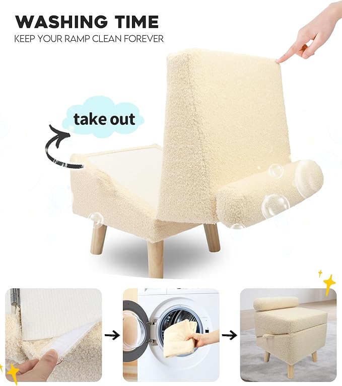Dog Stairs for Small Dogs and Cats – 2-in-1 Dog Ramp for Couch and Low Bed, 16.5'' Foldable Wooden Pet Ramp, Sturdy Multi-Use Split Ottoman Design, Beige