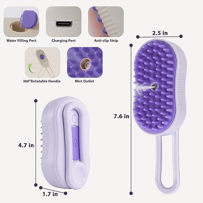4 in 1 Cat Steam Brush, Rechargeable Steam Brush for Cats and Dogs, Anti-Static Cat Spray Brushes, Massage, Cleaning, Shedding & Combing All In One! Purple