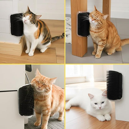 Cat Self Groomer – Wall Corner Grooming Brushes for Cats and Small Pets – Soft Silicone Massage Brush for Shedding Control and Face Rubbing (Black)