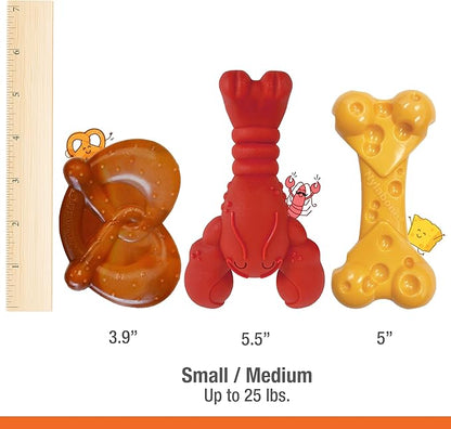 Nylabone Power Chew Toy Bundle, Cute Dog Toys for Aggressive Chewers, Filet Mignon, Cheese, and Bacon Flavors, Small Dogs - Up to 25 lbs, 3 Pack