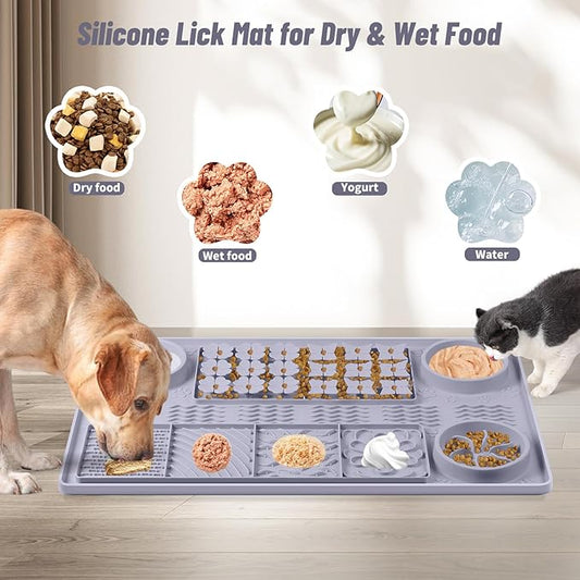 Large Silicone Snuffle Mat, 32"x 20" Dog Lick Mat with Suction Cups, Slow Feeder for Small | Medium | Large | Multiple Dogs Slow Eating, Boredom Reducer (Grey)